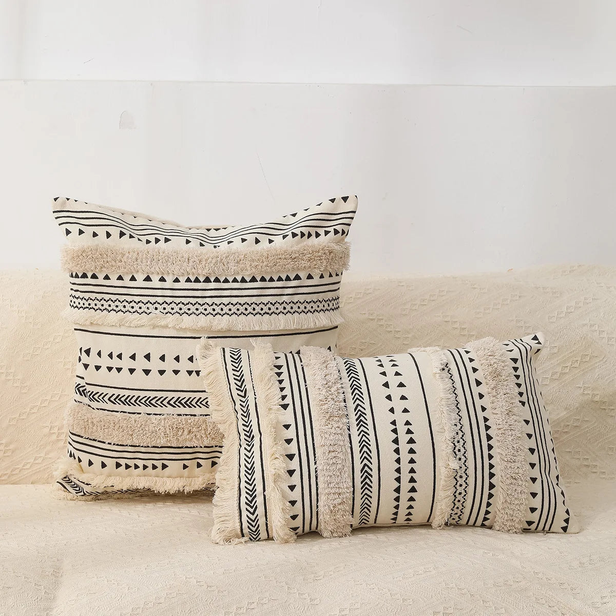 DecorBites™ Geometric Chenille Embroidered Pillow Covers Boho Moroccan Style Decor