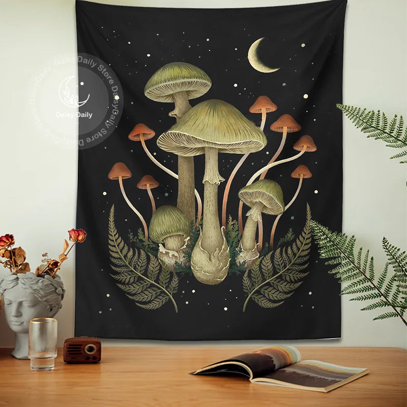DecorBites™ Botanical Mushroom Moom Tapestry Wall Hanging for Boho Living Room Decor
