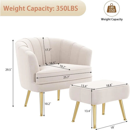 DecorBites™ Comfortable Beige Bucket Shaped Club Living Room Armchair with Golden Metal Legs