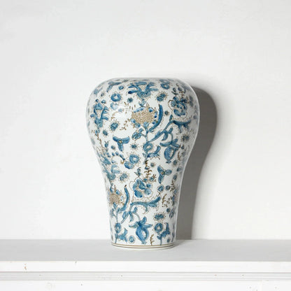 DecorBites™ Blue and White Porcelain Ceramic Vase Chinese Retro Style Home Decoration Flowerpot