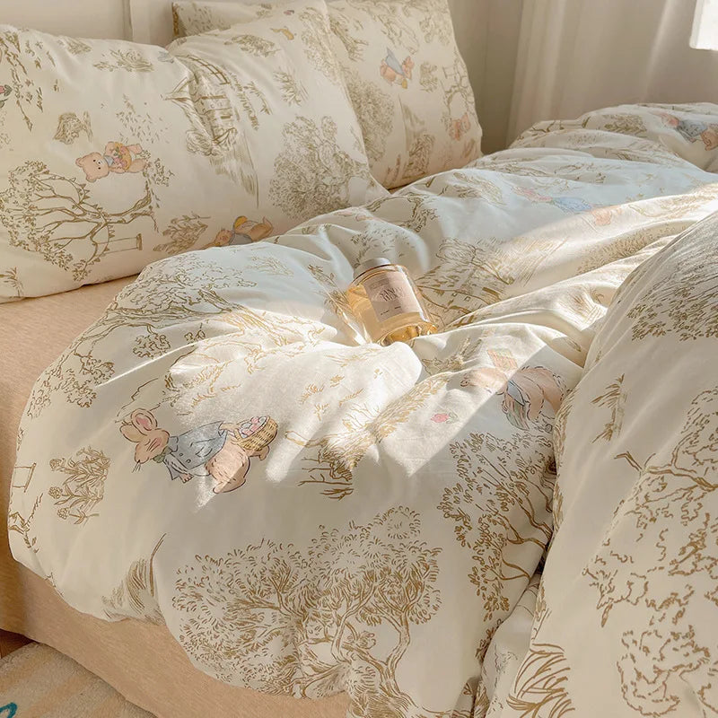 DecorBites™ Cartoon Pattern 100% Cotton Bedding Set - Single Double Size Soft Fitted Sheet, Cozy & Breathable