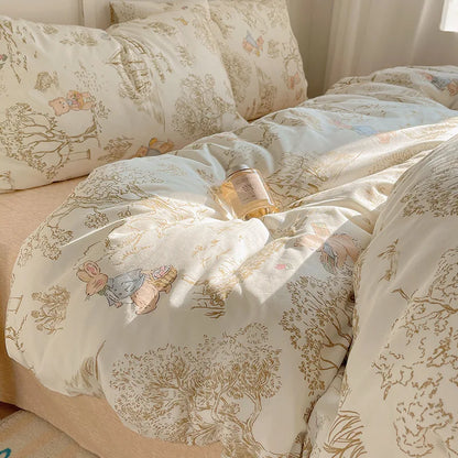 DecorBites™ Cartoon Pattern 100% Cotton Bedding Set - Single Double Size Soft Fitted Sheet, Cozy & Breathable
