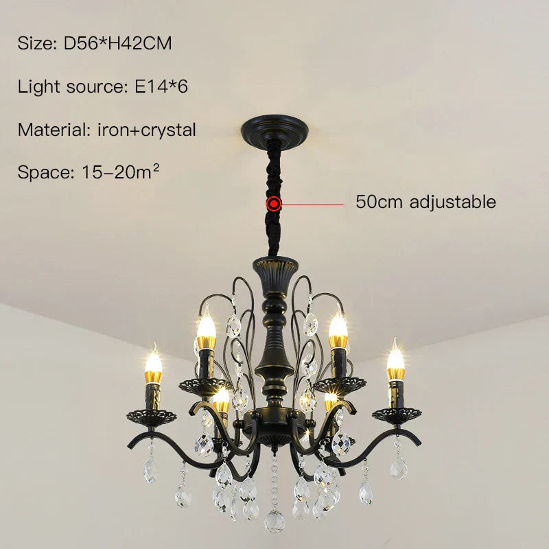 DecorBites™ Black Wrought Iron Crystal Chandelier for Living & Dining Room - Elegance meets Style