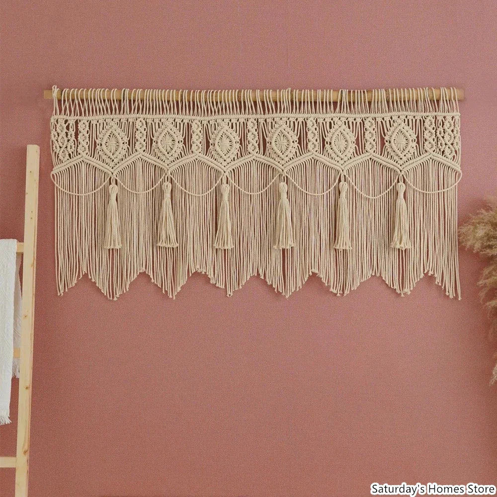 DecorBites™ Boho Macrame Door Curtain Handmade Cotton Rope Wall Hanging Tapestry Boujee Decor