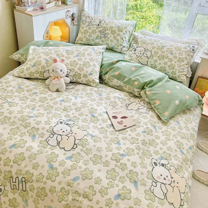 DecorBites™ Double-Sided Floral Print Cotton Bedding Set - Queen Size Soft Duvet Cover Set