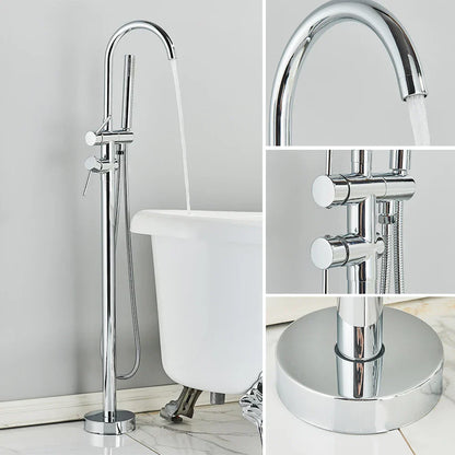 DecorBites™ Brushed Gold Freestanding Bathtub Shower Mixer with Handshower