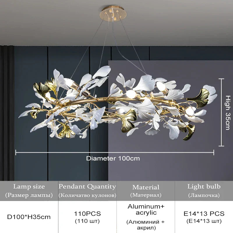 DecorBites™ Ginkgo Leaf Crystal Chandelier for Home Décor