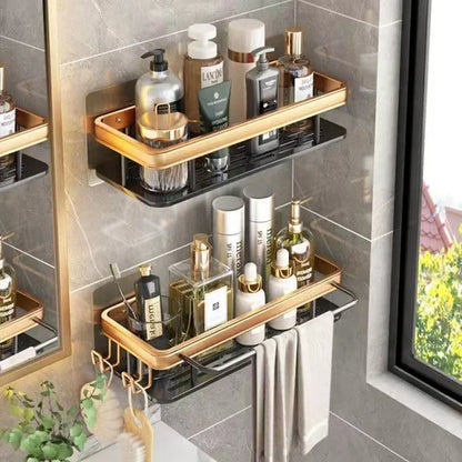 DecorBites™ Aluminum Corner Bathroom Shelf with Towel Holder