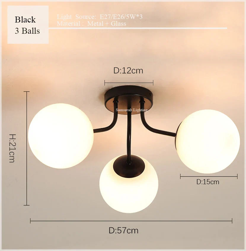 DecorBites™ Glass Ball Ceiling Chandelier Pendant Lamp for Modern Living Bedroom