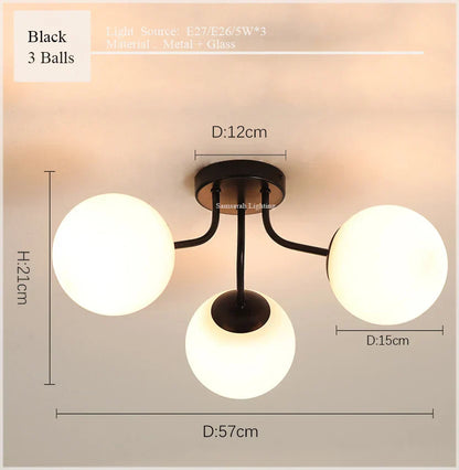DecorBites™ Glass Ball Ceiling Chandelier Pendant Lamp for Modern Living Bedroom