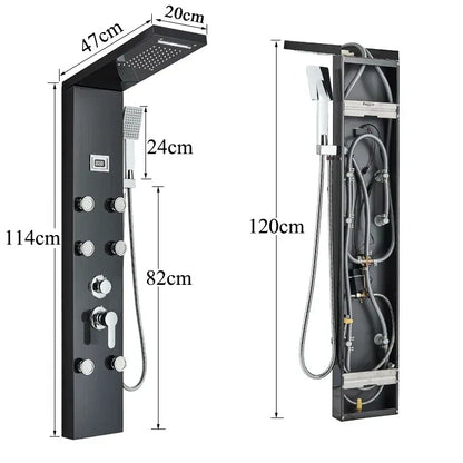 DecorBites™ Black Shower Panel Column Wall Mount Rainfall Waterfall Faucet Hot Cold Mixer Tap