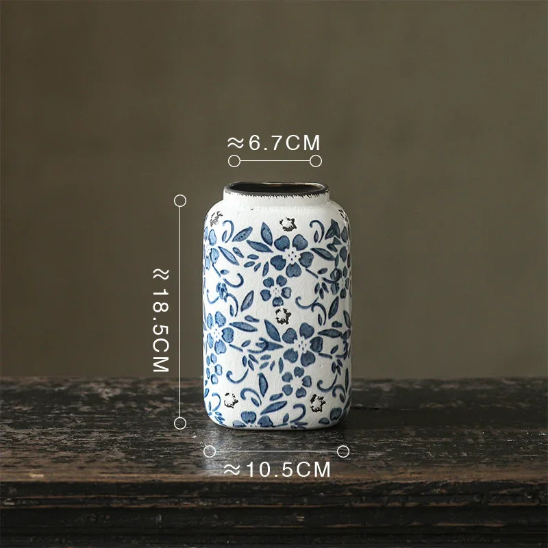 DecorBites™ Blue White Porcelain Vase Hydroponic Ceramic Flower Pot Room Decor