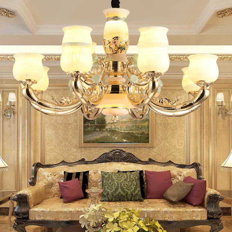 DecorBites™ Luxe Jade Copper Living Room Chandelier