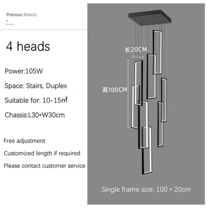 DecorBites™ LED Stair Chandelier: Luxury Loft Geometry Pendant Lamps for Modern Living