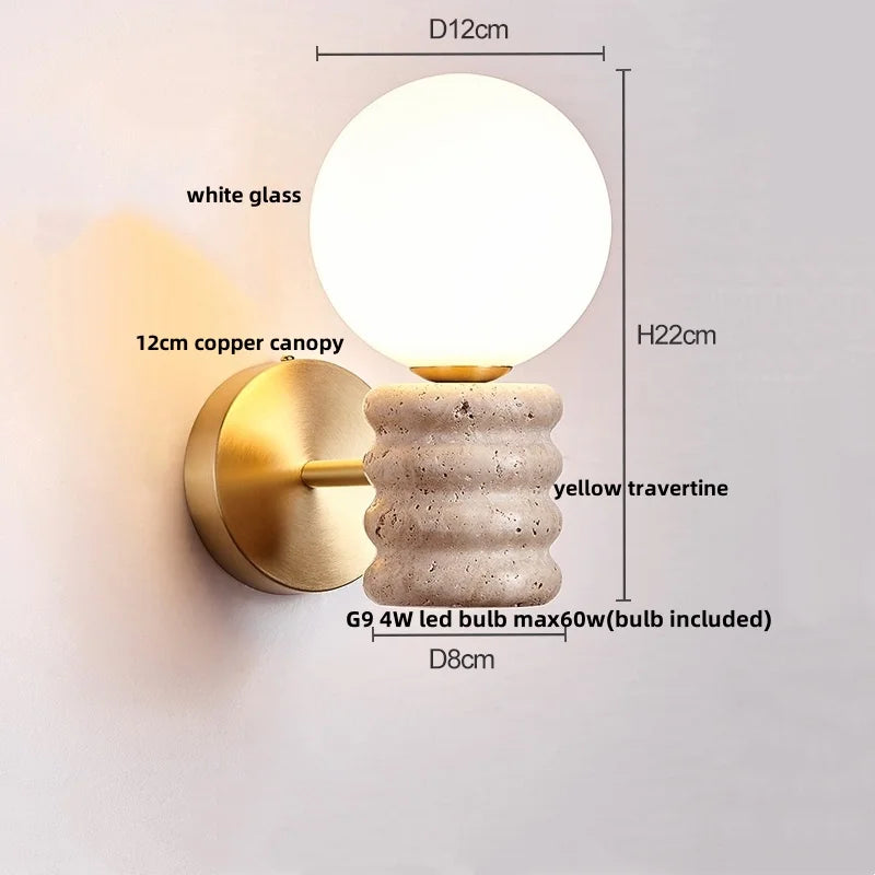 DecorBites™ LED Wall Light Fixture Yellow Travertine Stone Modern Bedside Lamp