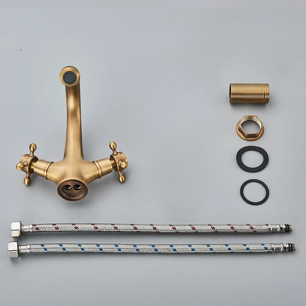 DecorBites™ Antique Brass Dual Handle Basin Faucet Deck Mounted Bathroom Mixer Tap