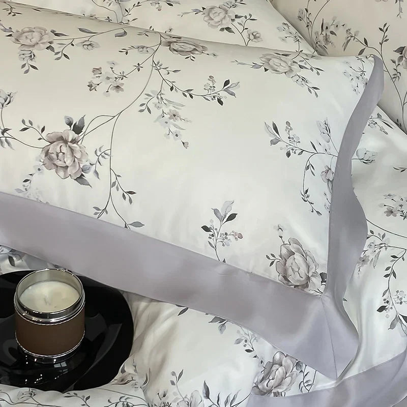 DecorBites™ Eucalyptus Fiber Flowers Bedding Set: Duvet Cover, Bed Sheet, Pillowcase - 4Pcs
