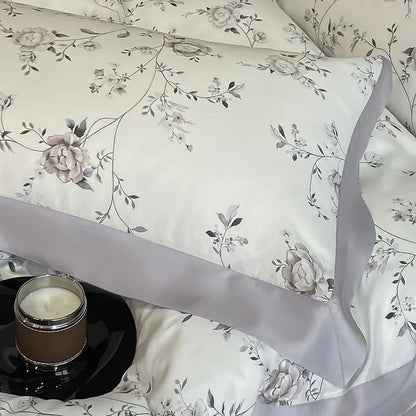 DecorBites™ Eucalyptus Fiber Flowers Bedding Set: Duvet Cover, Bed Sheet, Pillowcase - 4Pcs