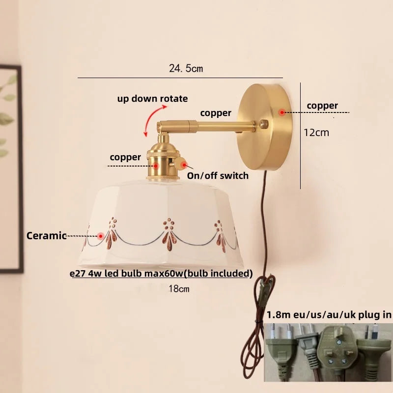 DecorBites™ LED Ceramic Wall Lamp - Pull Chain Switch, Rotating Up Down Light