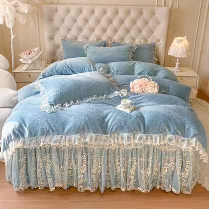 ™ Lace Princess Bedding Set with Velvet Bed Skirt & Quilt Cover