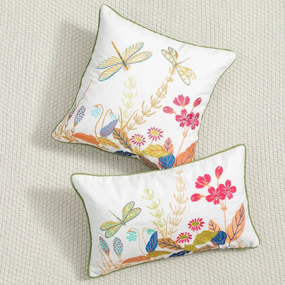 DecorBites™ Botanical Floral Embroidered Cushion Cover - Country Style Decorative Pillowcase
