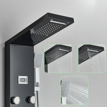 DecorBites™ Black Shower Panel Column Wall Mount Rainfall Waterfall Faucet Hot Cold Mixer Tap