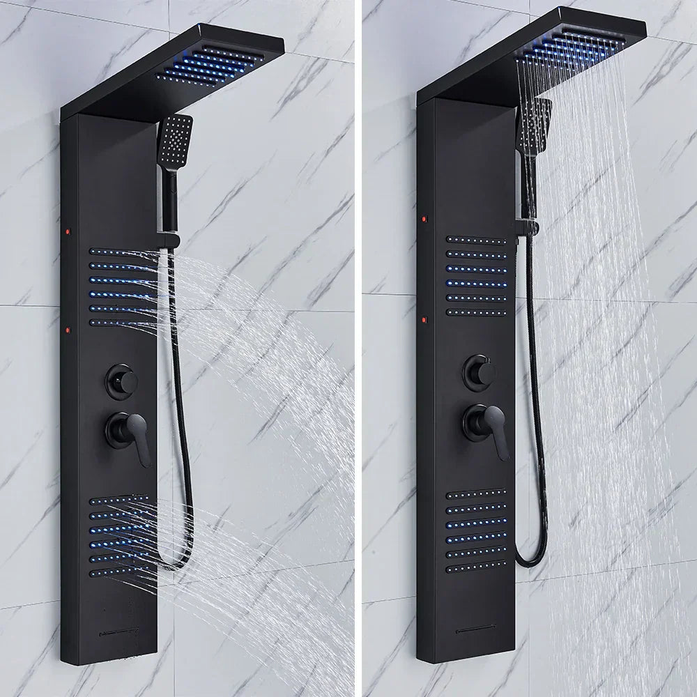DecorBites™ Black LED Shower Column with Massage Jets and Waterfall Mixer Tap
