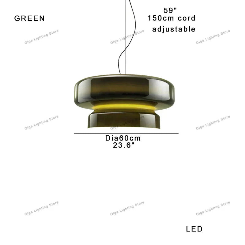 DecorBites™ Amber Green Glass Pendant Light Modern Round Dining Table Decor