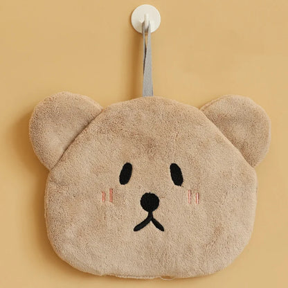 DecorBites™ Kids Bear Hand Towel: Soft Coral Velvet Absorbent Cleaning Cloth