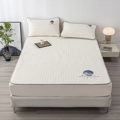DecorBites™ Cooling Latex Bed Mat Set - Thick Summer Quilted Matress Pad & Pillowcases