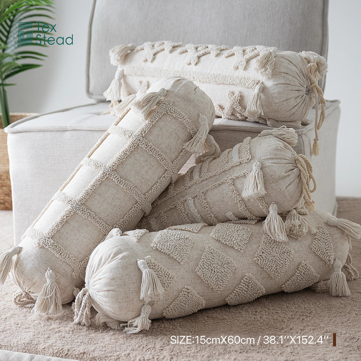 DecorBites™ Boho Tufted Tassel Lumbar Throw Pillow