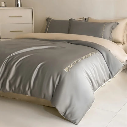 DecorBites™ Cotton Solid Color Bedding Set, Premium Quality Embroidery Quilt Cover, Single Bed.