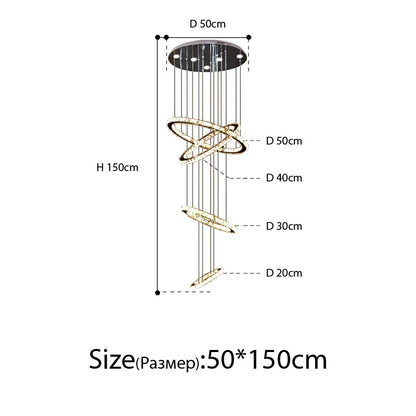 DecorBites™ Crystal Rings Chandelier: Modern Luxury Staircase Lighting Fixture