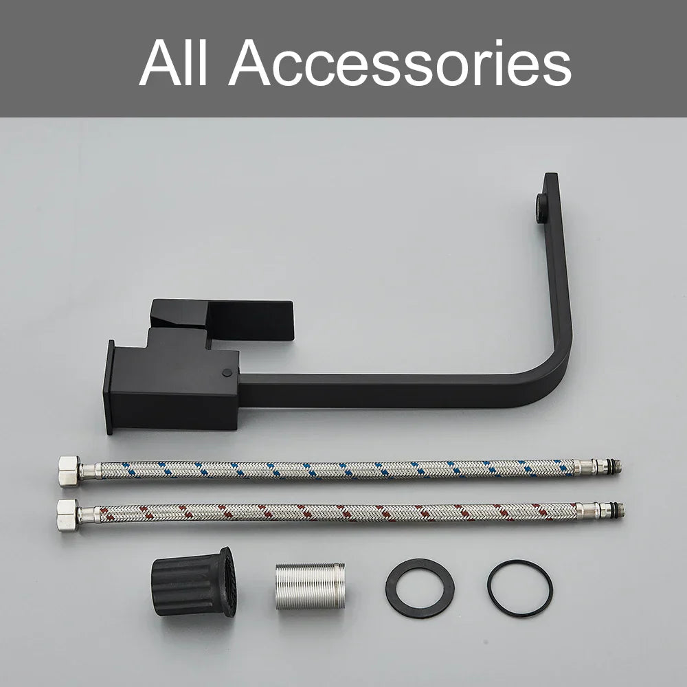 DecorBites™ Black Square Kitchen Faucet: Chorme/Gold Hot Cold Mixer Tap 360° Rotation