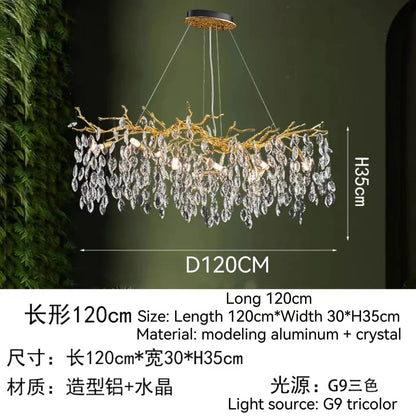 DecorBites™ Golden Crystal Tree Chandelier, Luxury Matte Aluminum Art Ceiling Light for Living Room