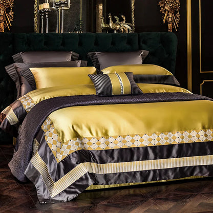 DecorBites™ 200S Embroidery Egyptian Cotton Bedding Set: Queen King Linens, Sheet Duvet Pillowcase