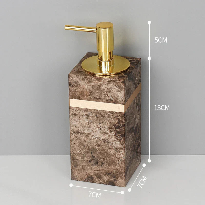 DecorBites™ Emperador Dark Marble Bathroom Set: Toothbrush Holder, Soap Dispenser, Luxury Accessories