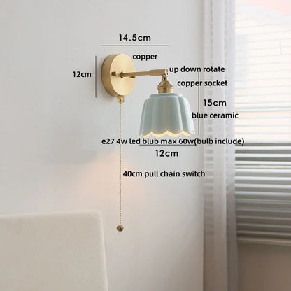 DecorBites™ Copper Wall Light Fixture Bedroom Bedside Sconce White Ceramic Lamp