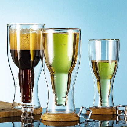 DecorBites™ Bottle Style Double Wall Mugs Beer Wine Glasses Whiskey Champagne Glass