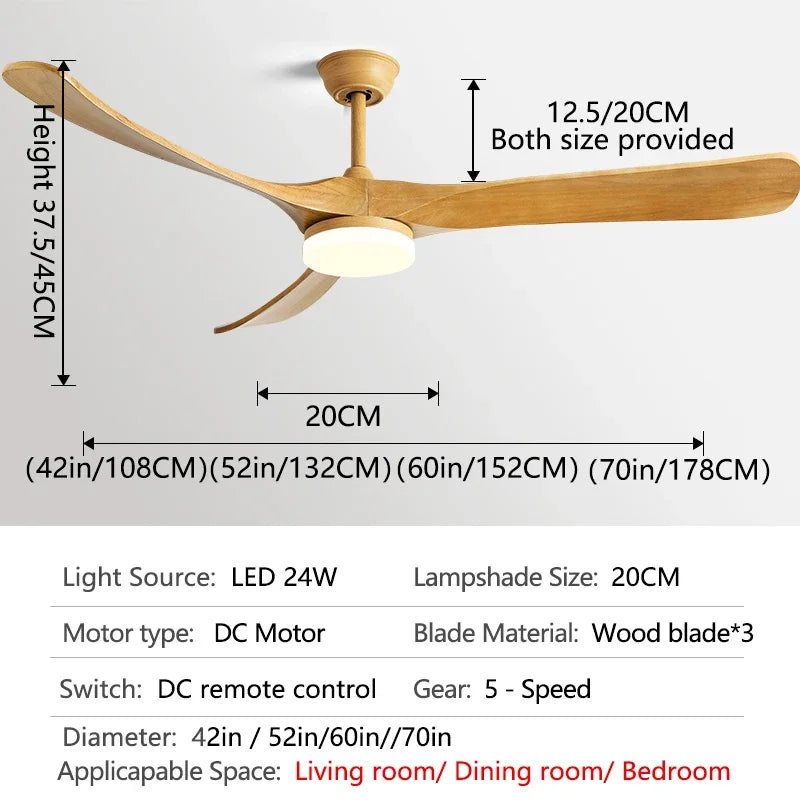 DecorBites™ 70" Wooden Ceiling Fan with Reversible Motor for Year-Round Comfort