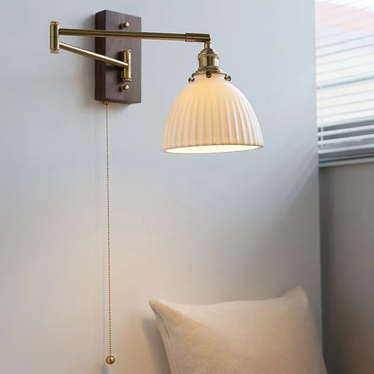 DecorBites™ Copper Arm LED Wall Sconce Switch Light, Adjustable Lampshade, Pull Chain, Beside Lamp