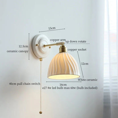 DecorBites™ Copper Ceramic LED Wall Lamp with Pull Chain Switch for Stair Living Room