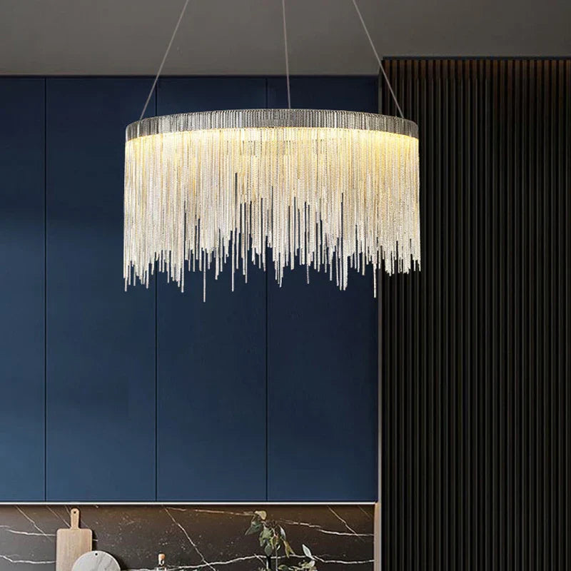DecorBites™ LED Tassel Chandelier Pendant Light for Living Room Villa Hall Silver Lustre