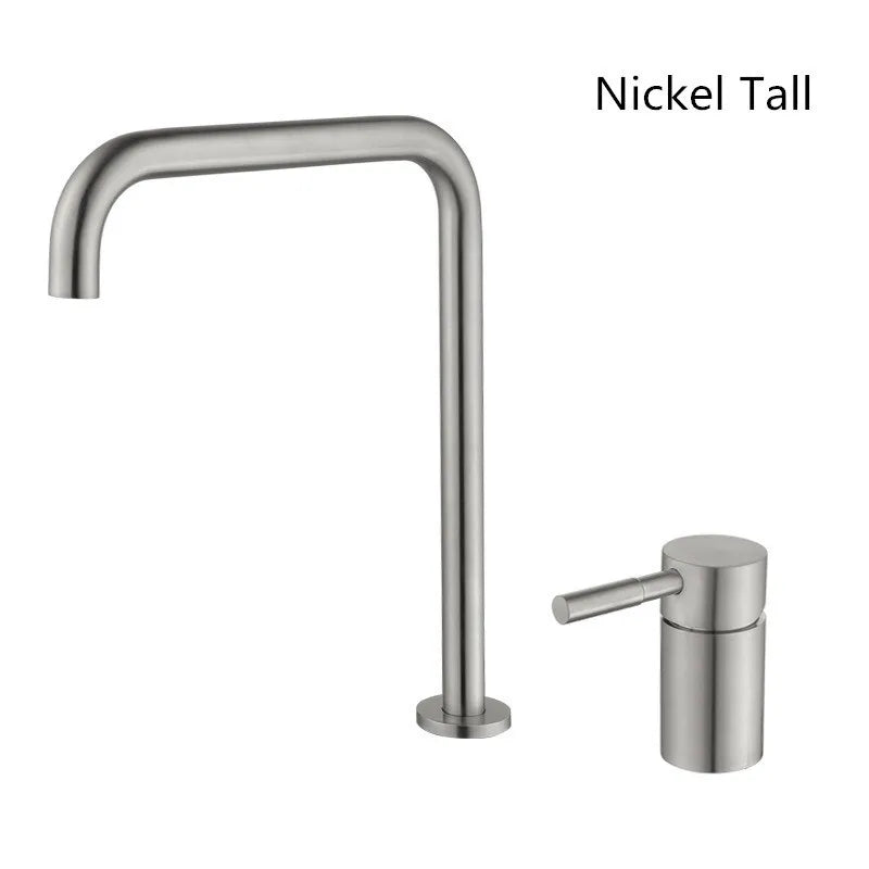DecorBites™ Black Basin Faucet: Brushed Gold Two-Hole Bathroom Sink Tap with Rotating Spout