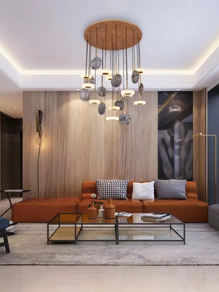 DecorBites™ Burlywood Marble LED Ceiling Chandelier for Living Room