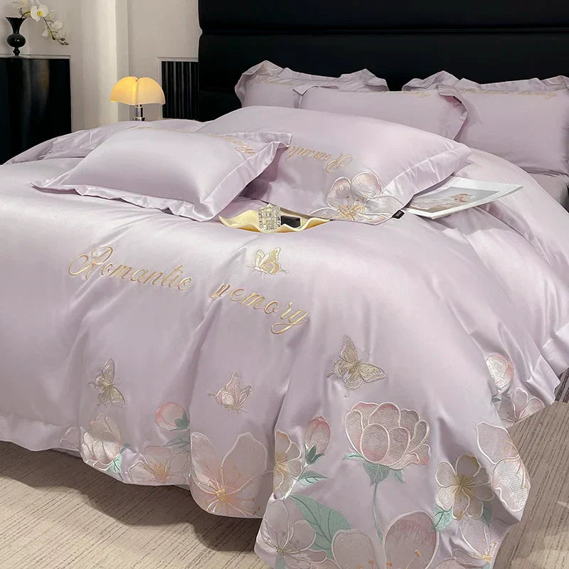 DecorBites™ Embroidered Flowers Butterfly Bedding Set - 4Pcs