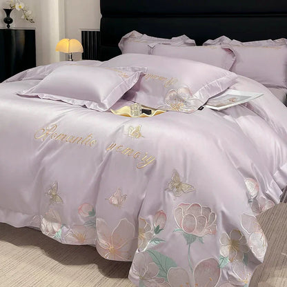 DecorBites™ Embroidered Flowers Butterfly Bedding Set - 4Pcs
