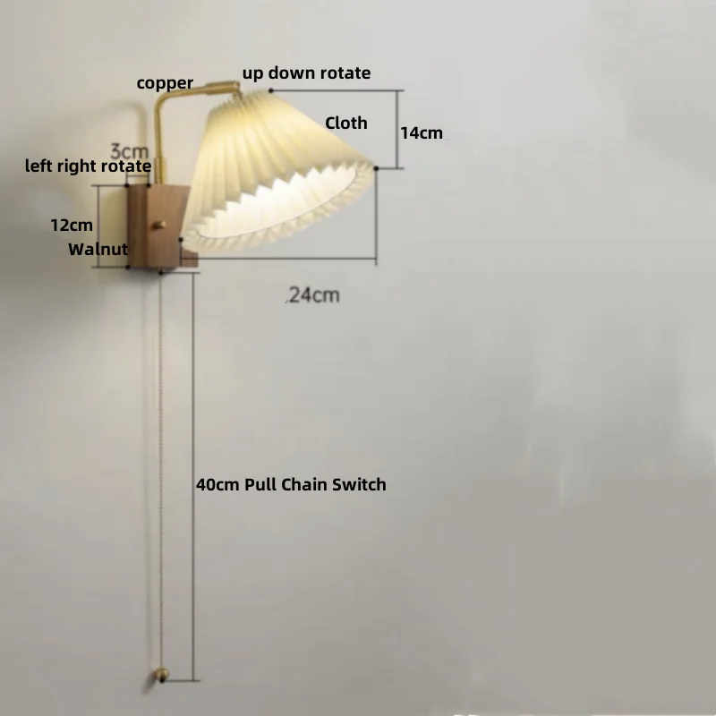 DecorBites™ LED Wall Light Walnut Wood Rotate Copper Bedside Lamp