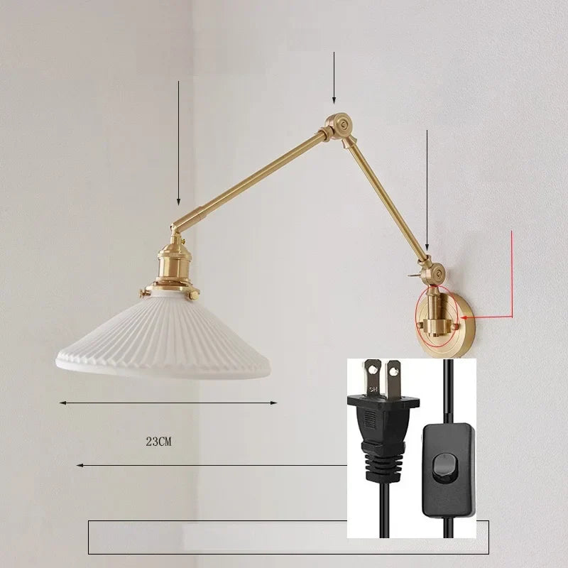 DecorBites™ Ceramic Copper LED Wall Lamp with Adjustable Long Arm Swing