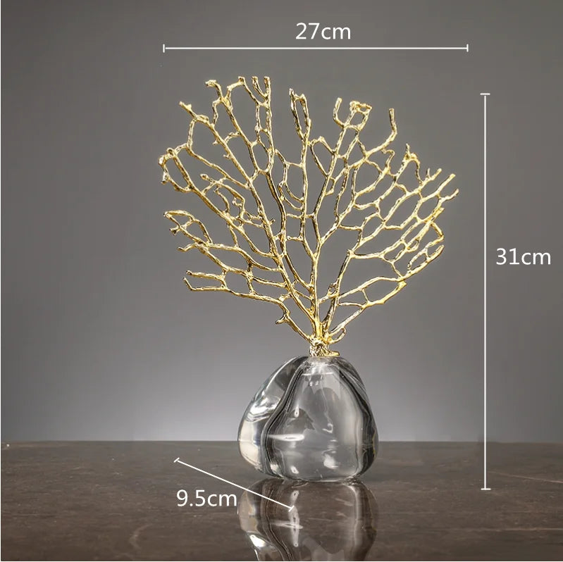 DecorBites™ Coral Crystal Tree Glass Vase Metal Frame Resin Ocean Figurines, Home Decor